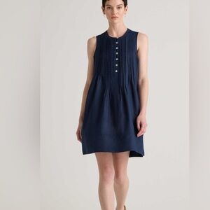 Quince 100% Linen Sleeveless Swing Black Button-Front Dress